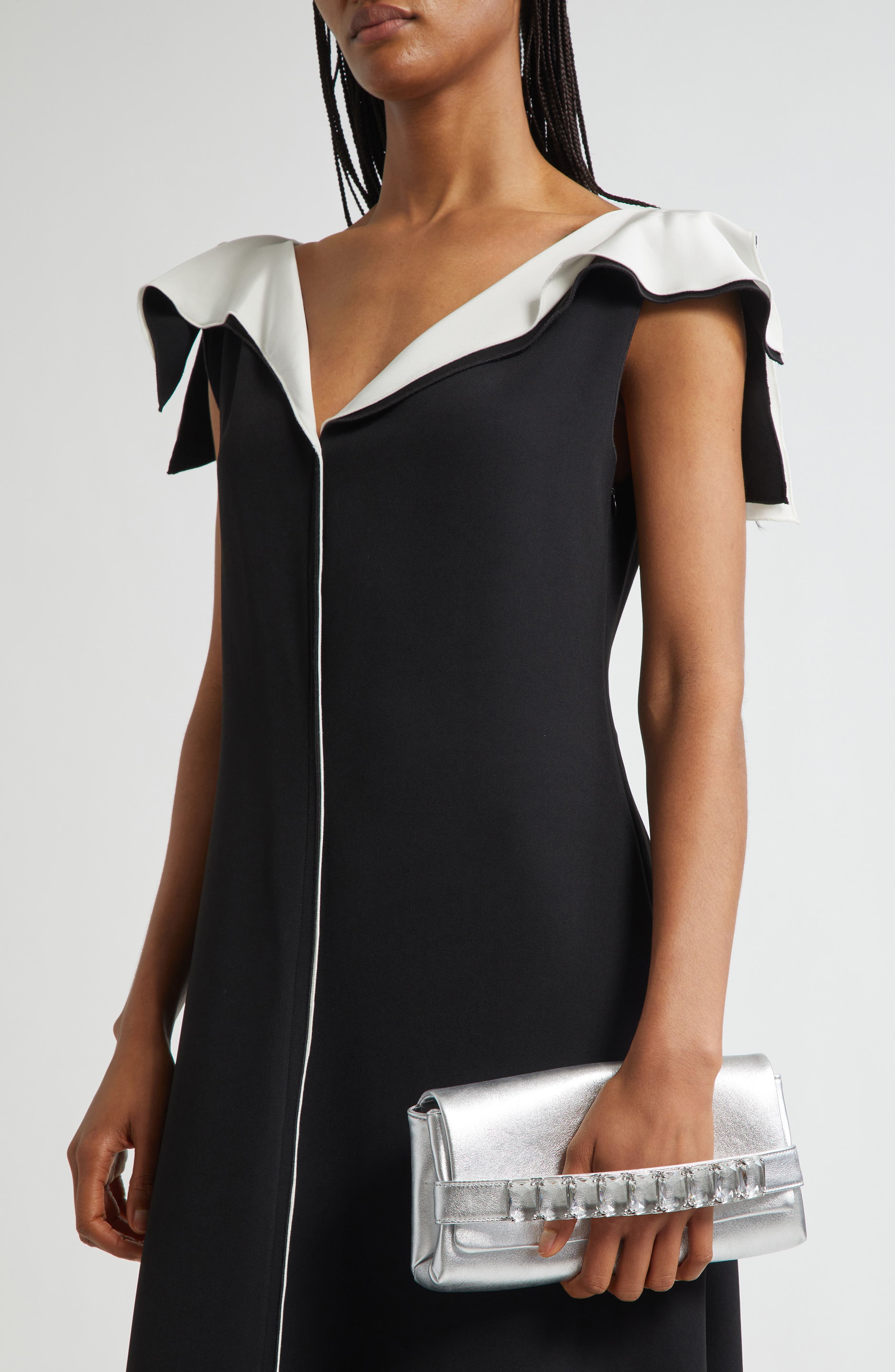 Jimmy Choo Kya Crystal Embellished Metallic Leather Clutch, Alternate, color, 