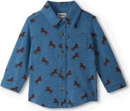 Hatley Ranch Horses Print Knit Print Button-Up Shirt