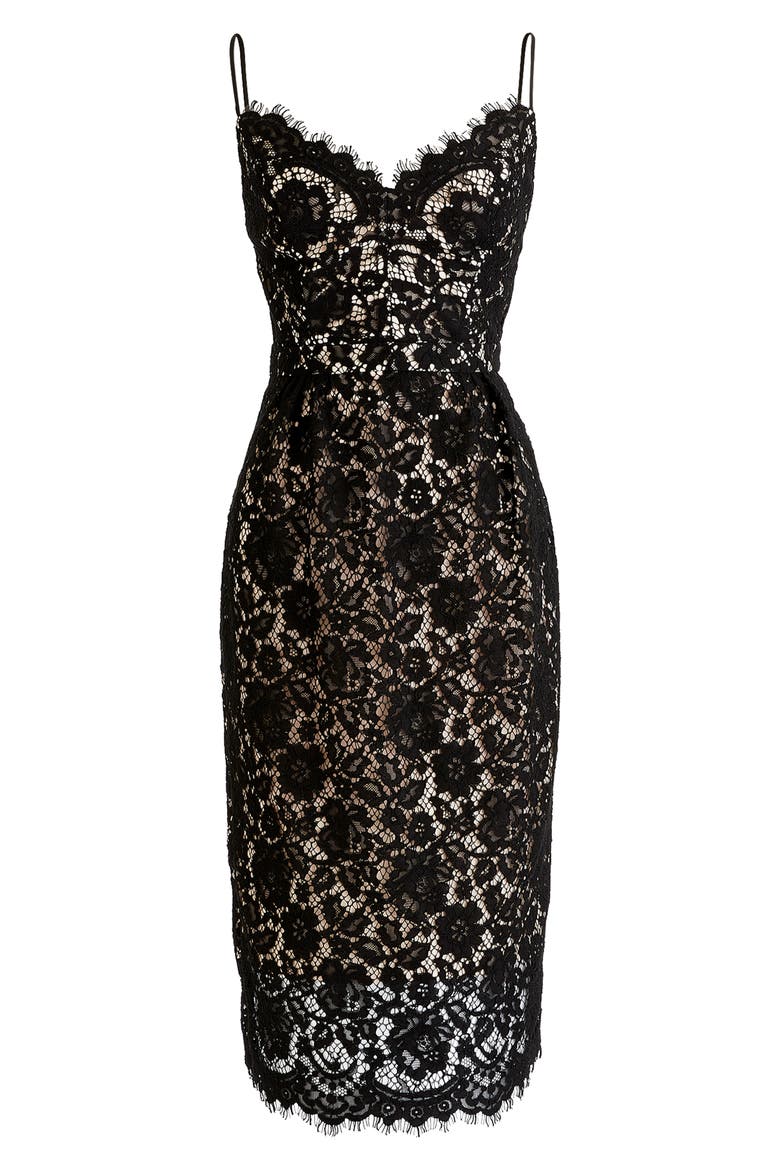 Guipure Lace Spaghetti Strap Dress, Main, color, BLACK