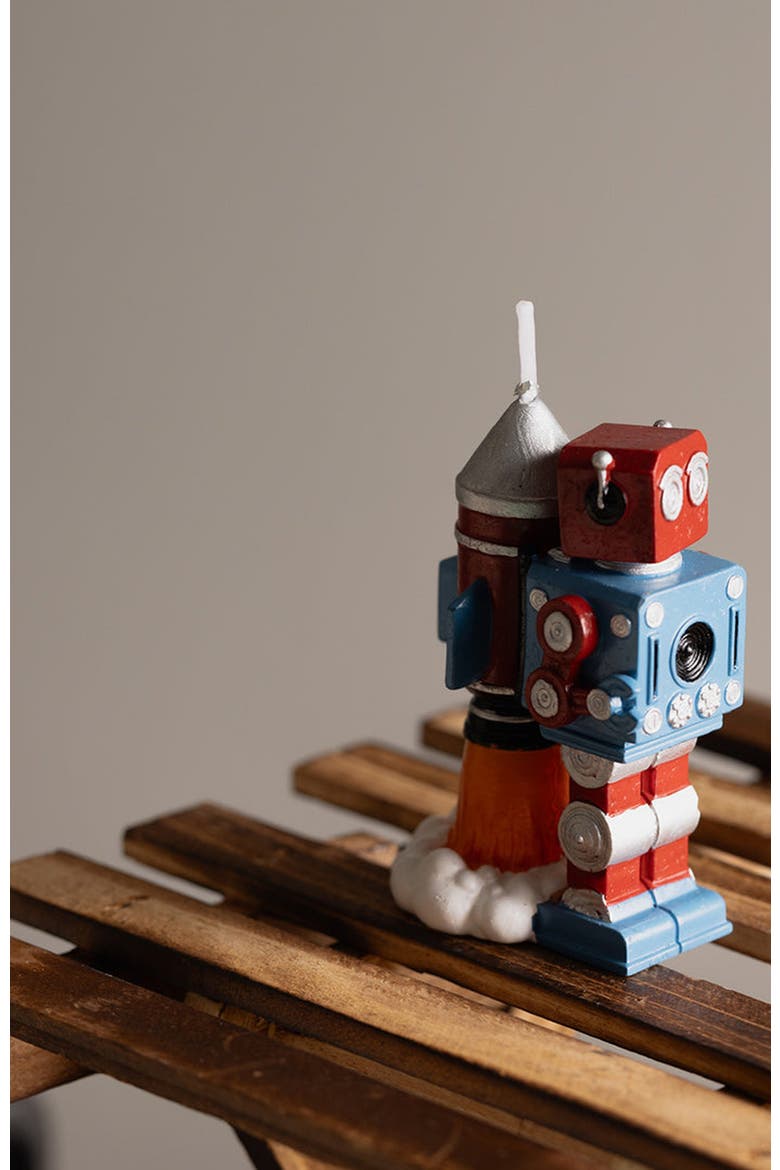 Vintage Robot Rocket Candle, Alternate, color, Red / Blue / Silver