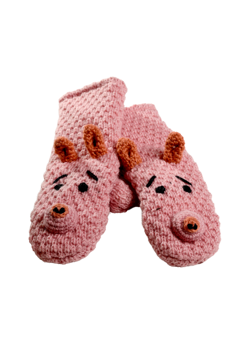 Crochet Piggy Mittens, Alternate, color, White