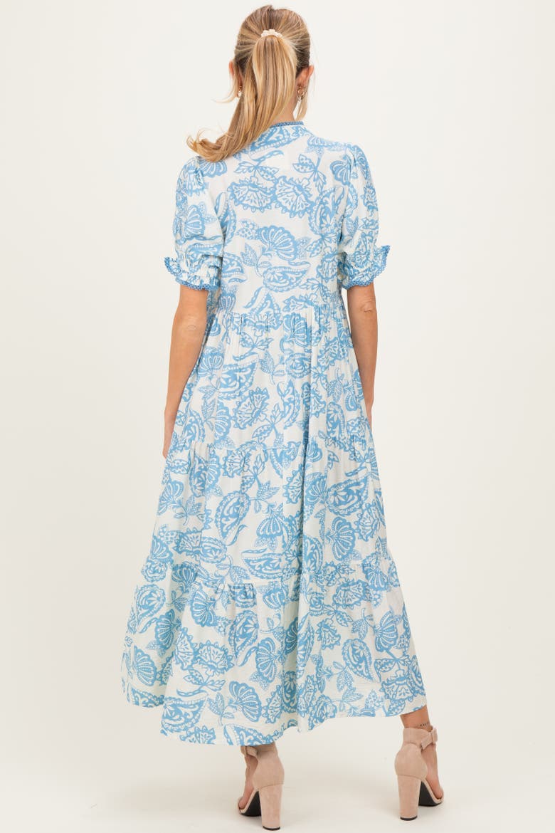 Paisley Print Tiered Midi Dress, Alternate, color, Light Blue