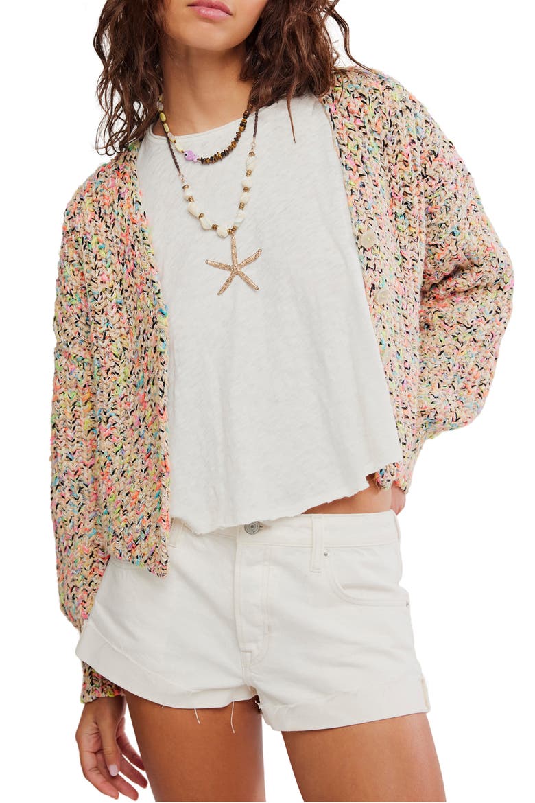 Flea Market Crop Cardigan, Main, color, NEON SAND COMBO