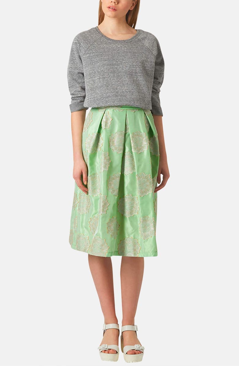 Topshop Metallic Lace Jacquard Midi Skirt, Alternate, color,