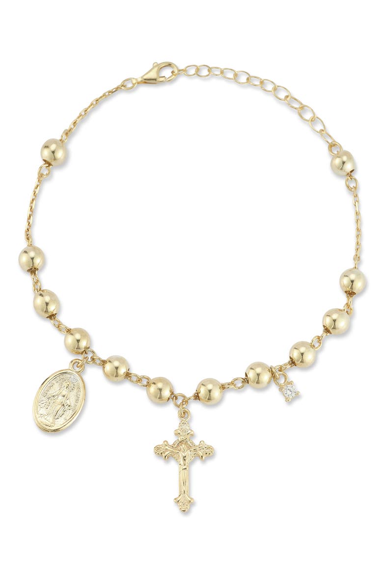14k Gold Plated Rosary Anklet, Main, color, GOLD