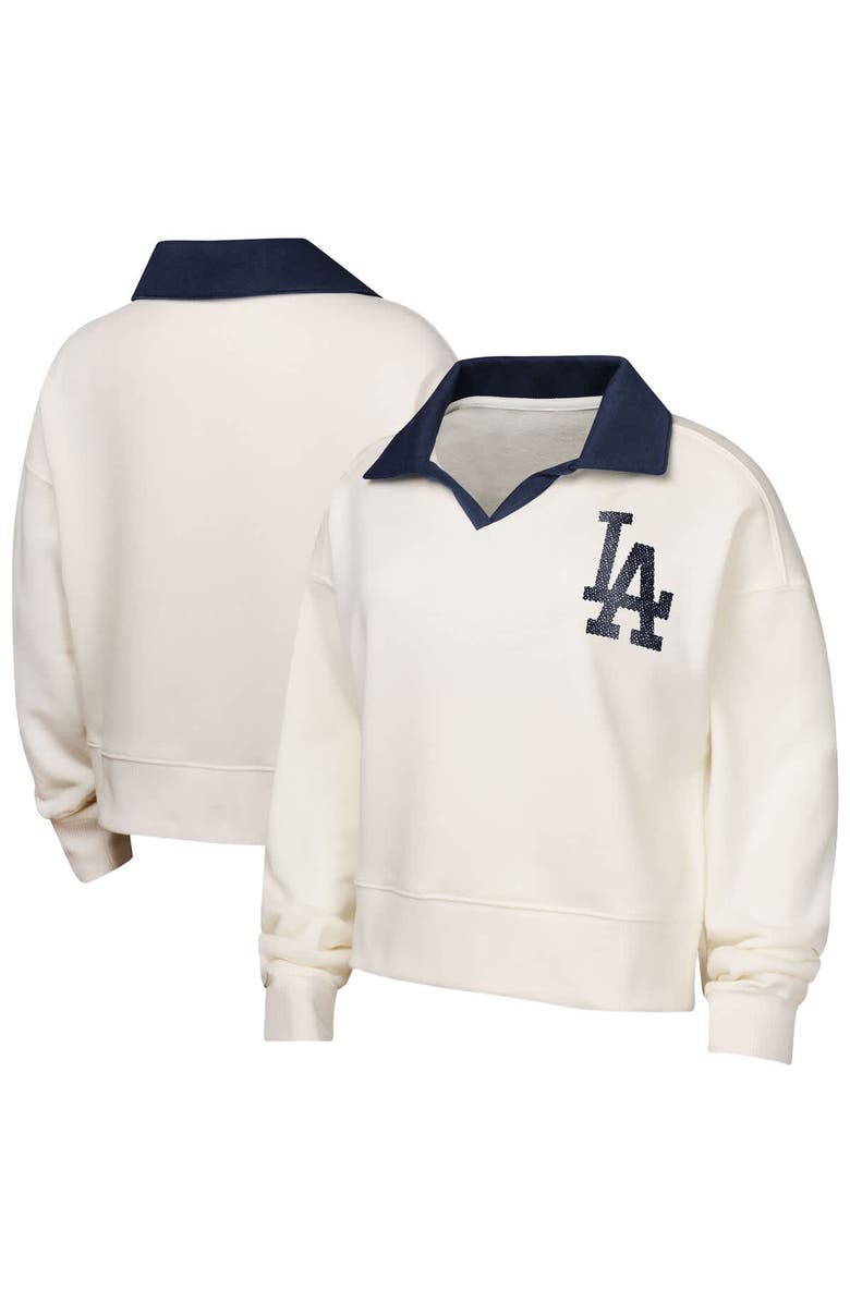 Outerstuff Girls Youth White Los Angeles Dodgers Ballpark Hit Collared V-Neck Pullover Sweatshirt, Alternate, color, White