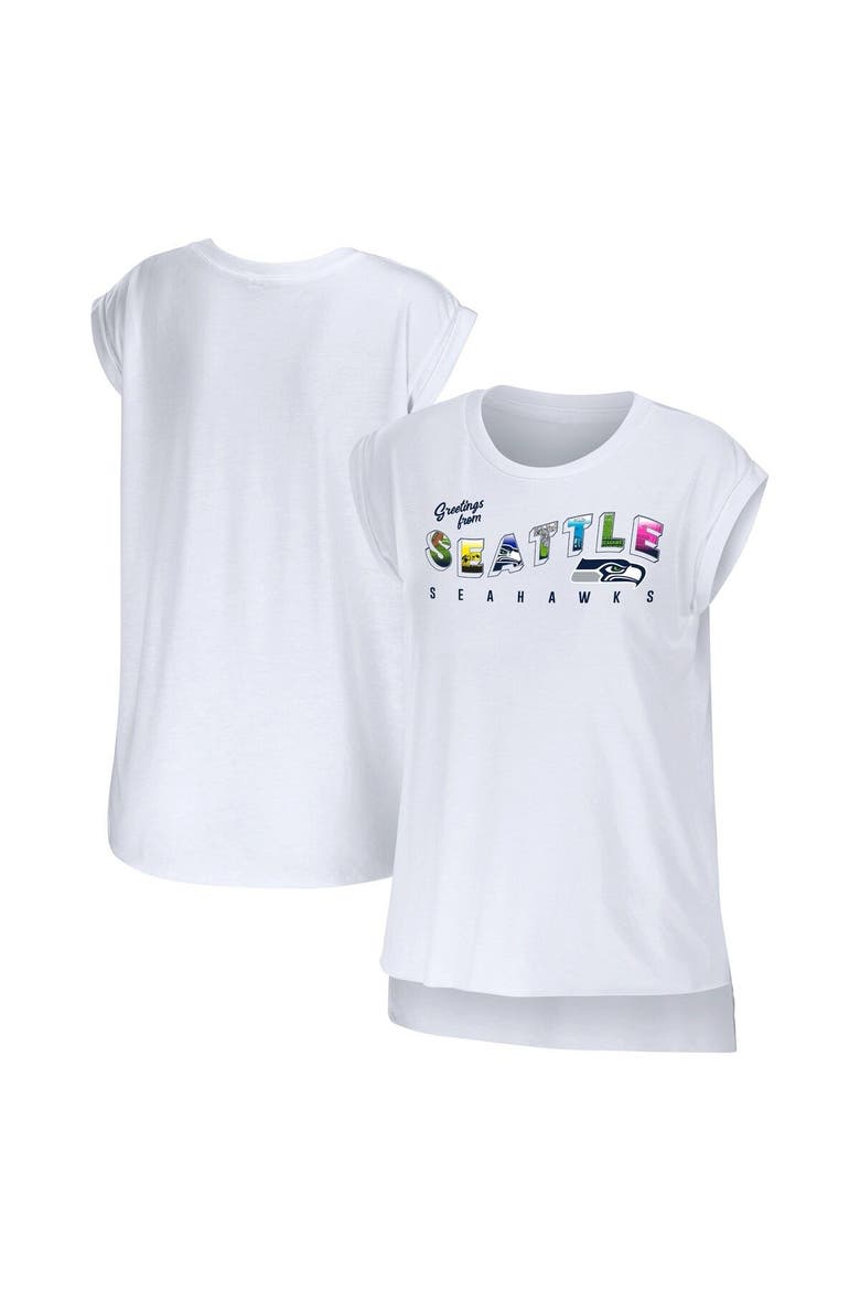 Women's WEAR by Erin Andrews White Seattle Seahawks Greetings From Muscle T-Shirt, Main, color, White