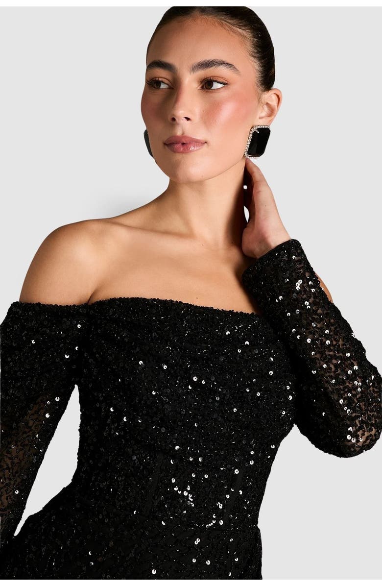 Coast Bardot Long Sleeve Wrap Skirt Mini Dress, Alternate, color, Black