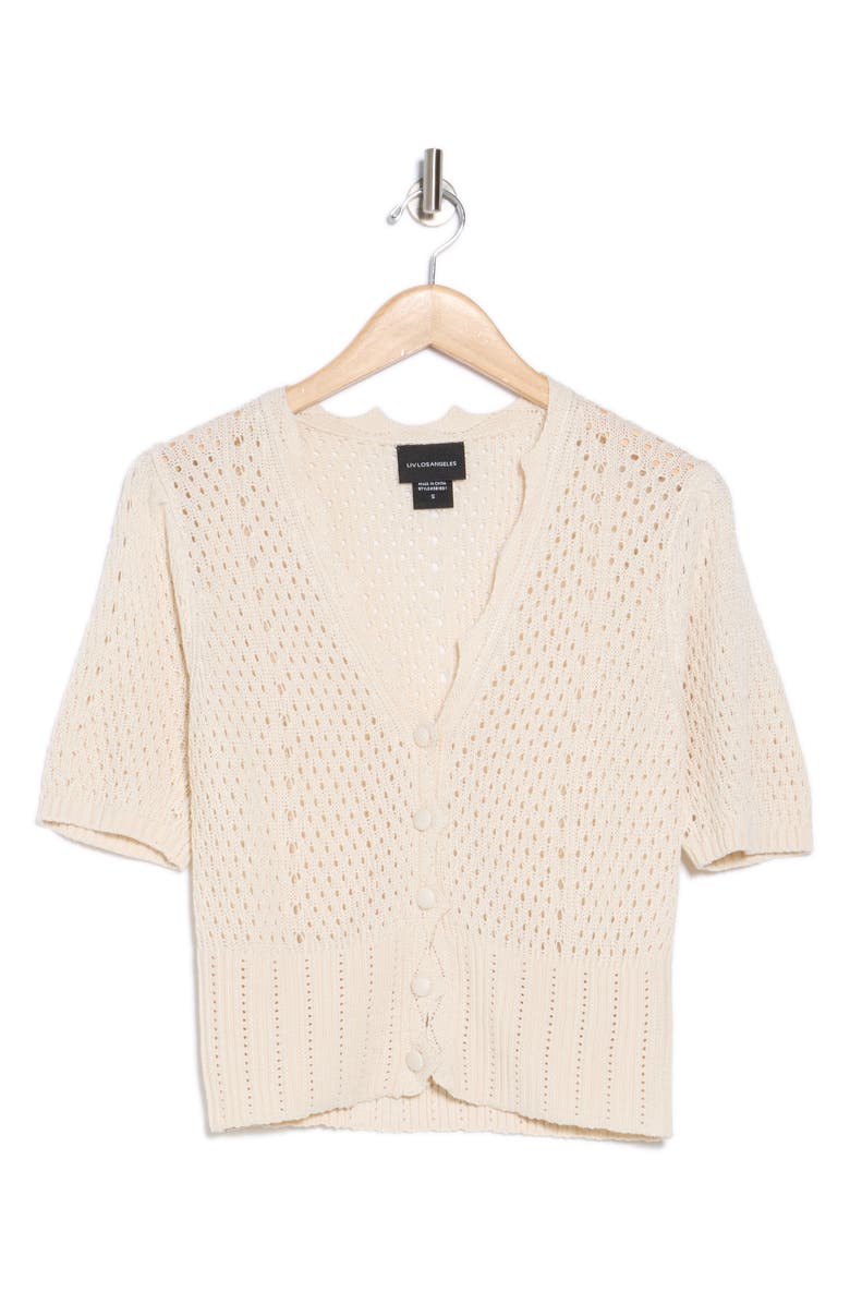 Forgotten Grace Open Knit Short Sleeve Button-Up Sweater, Alternate, color, Natural