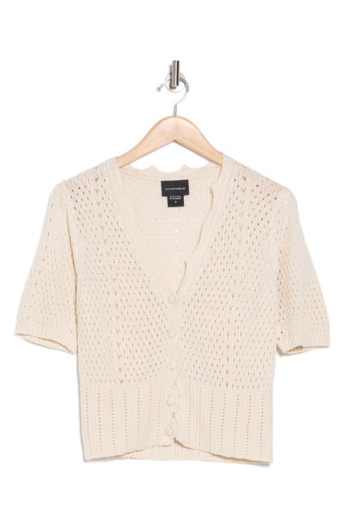 FORGOTTEN GRACE FORGOTTEN GRACE OPEN KNIT SHORT SLEEVE BUTTON-UP SWEATER