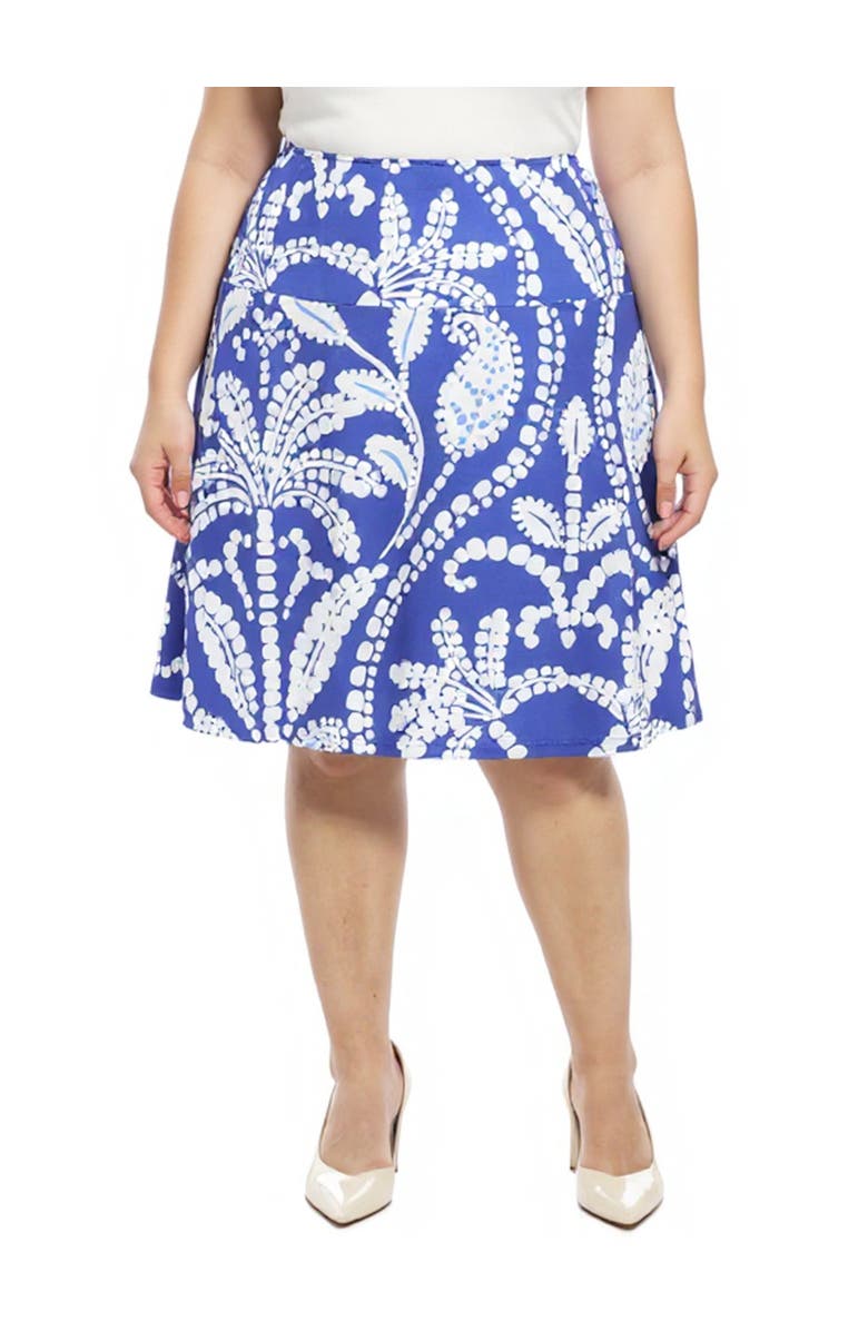 24seven Comfort Apparel Plus Size Paisley Elastic Waist Knee Length A-Line Skirt, Main, color, Blue Multi