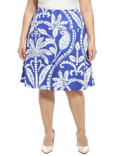 Plus Size Paisley Elastic Waist Knee Length A-Line Skirt