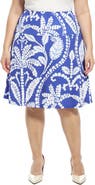 24seven Comfort Apparel Plus Size Paisley Elastic Waist Knee Length A-Line Skirt