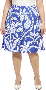 24seven Comfort Apparel Plus Size Paisley Elastic Waist Knee Length A-Line Skirt