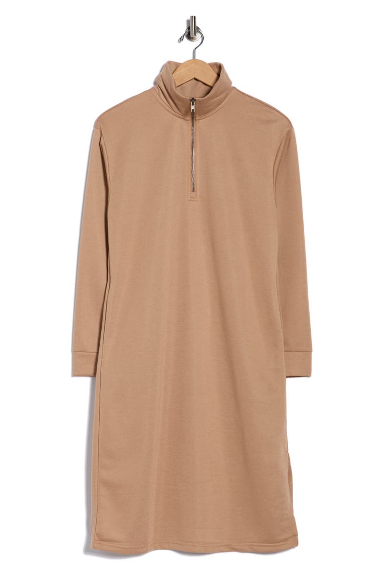 French Terry Half Zip Long Sleeve Maxi Dress, Alternate, color, MOCHA