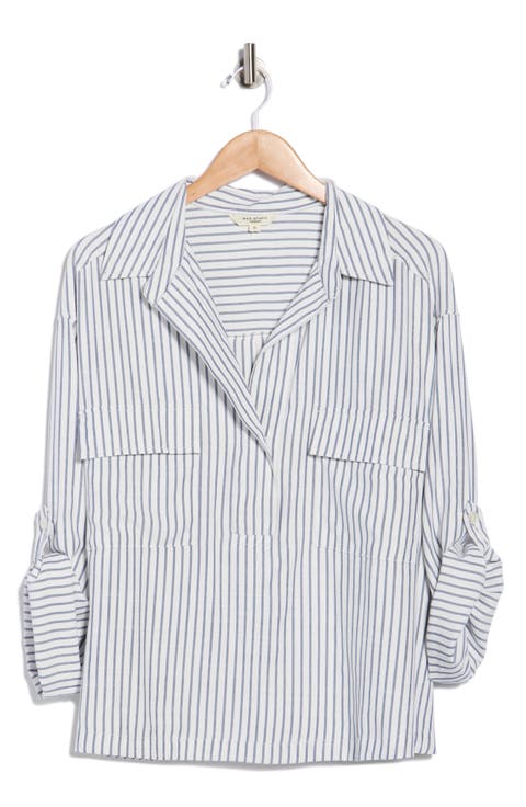 Stripe Utility Pocket Shirt (Plus)