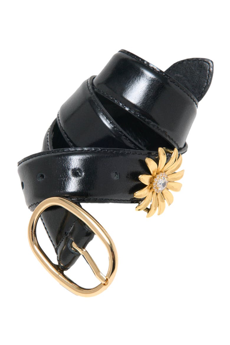 Leather belt with removable jewel, Alternate, color, Black