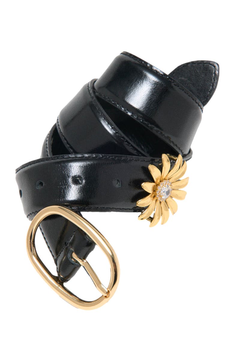 maje Leather belt with removable jewel, Alternate, color, Black