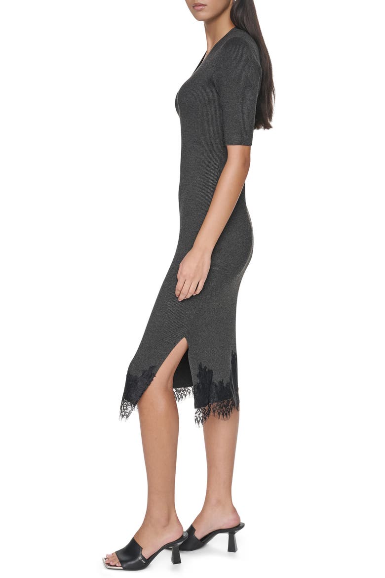 Lace Trim Midi Sweater Dress, Alternate, color, ASPHALT