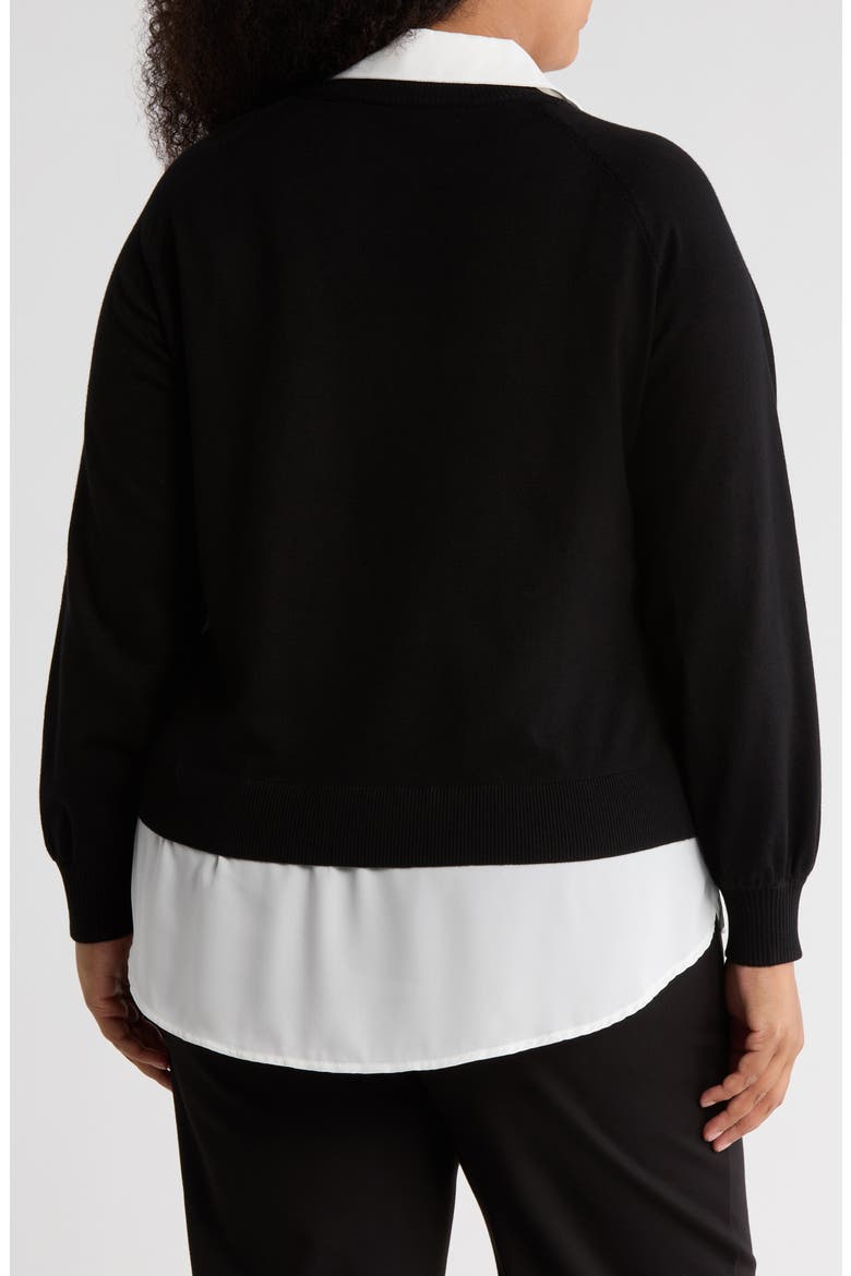 V-Neck Twofer Sweater, Alternate, color, BLACK/ IVORY