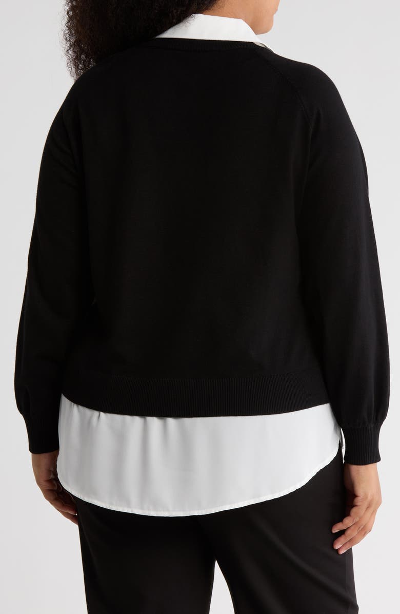 Adrianna Papell V-Neck Twofer Sweater, Alternate, color, Black/ Ivory