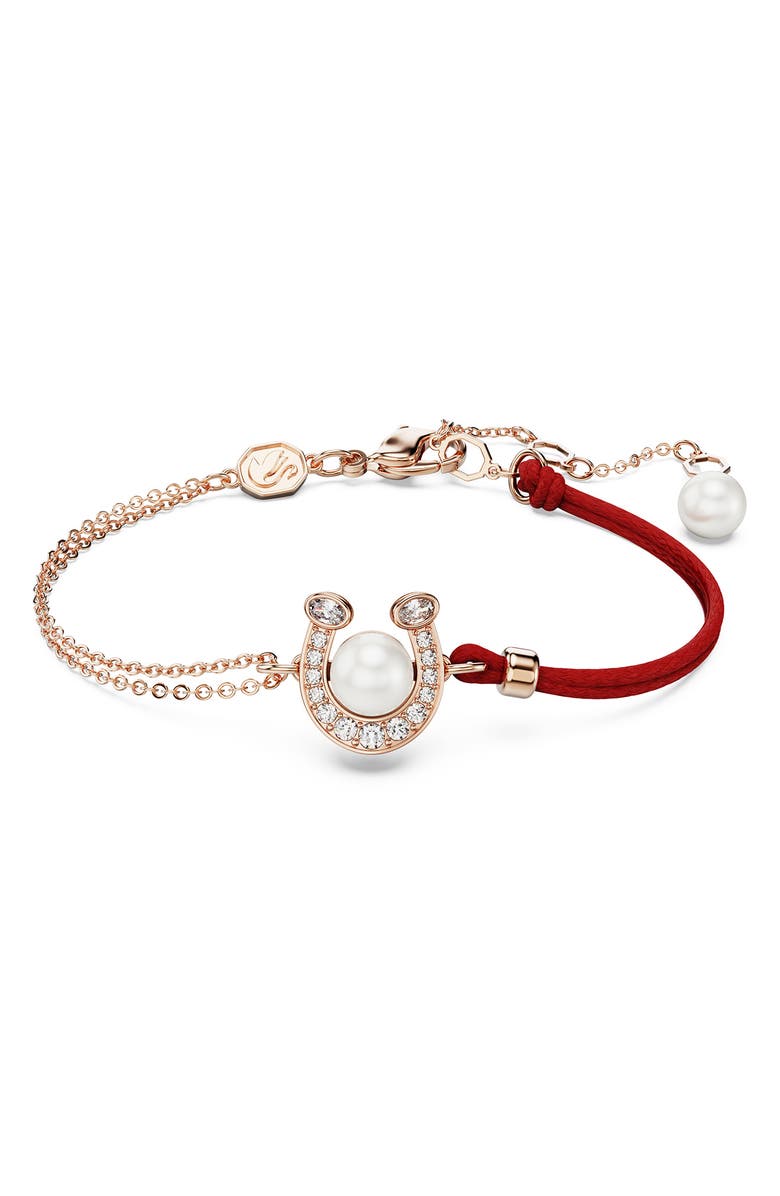 Swarovski Symbolica Swarovski Faux Pearl Horseshoe Bracelet, Main, color, 