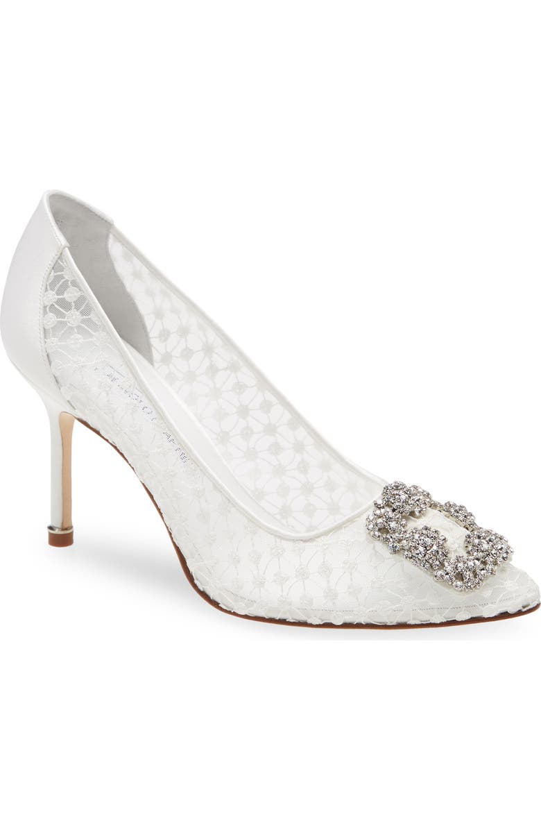 Manolo Blahnik Hangisi Crystal Buckle Lace Pump, Main, color,