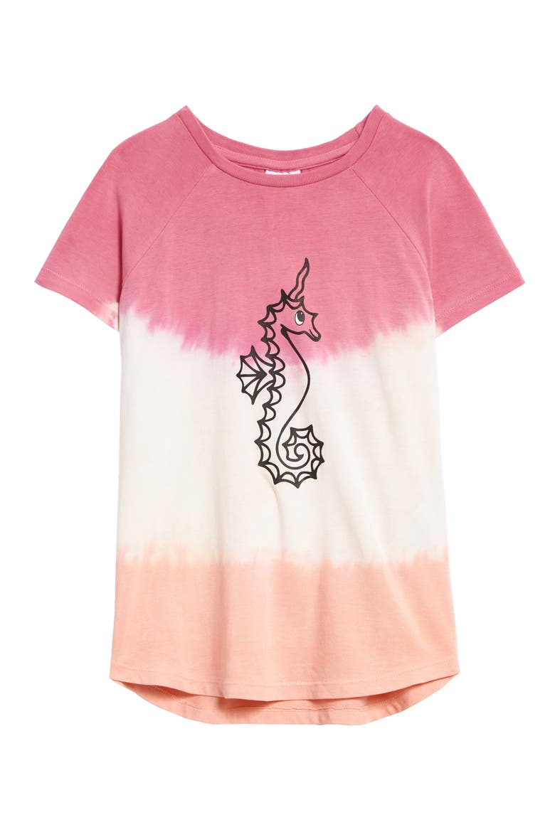 Kim Raglan Graphic Tee, Main, color, PINK AND PEACH DIP DYE
