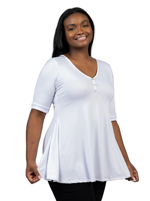 24seven Comfort Apparel Plus Size Elbow Sleeve Henley Tunic Top In Animal Print