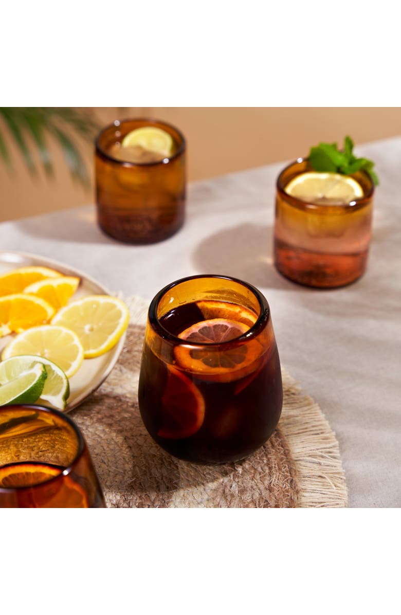 TWINE Segunda Vida El Ocaso Recycled Stemless Wine Glasses Set of 2, Alternate, color, Brown