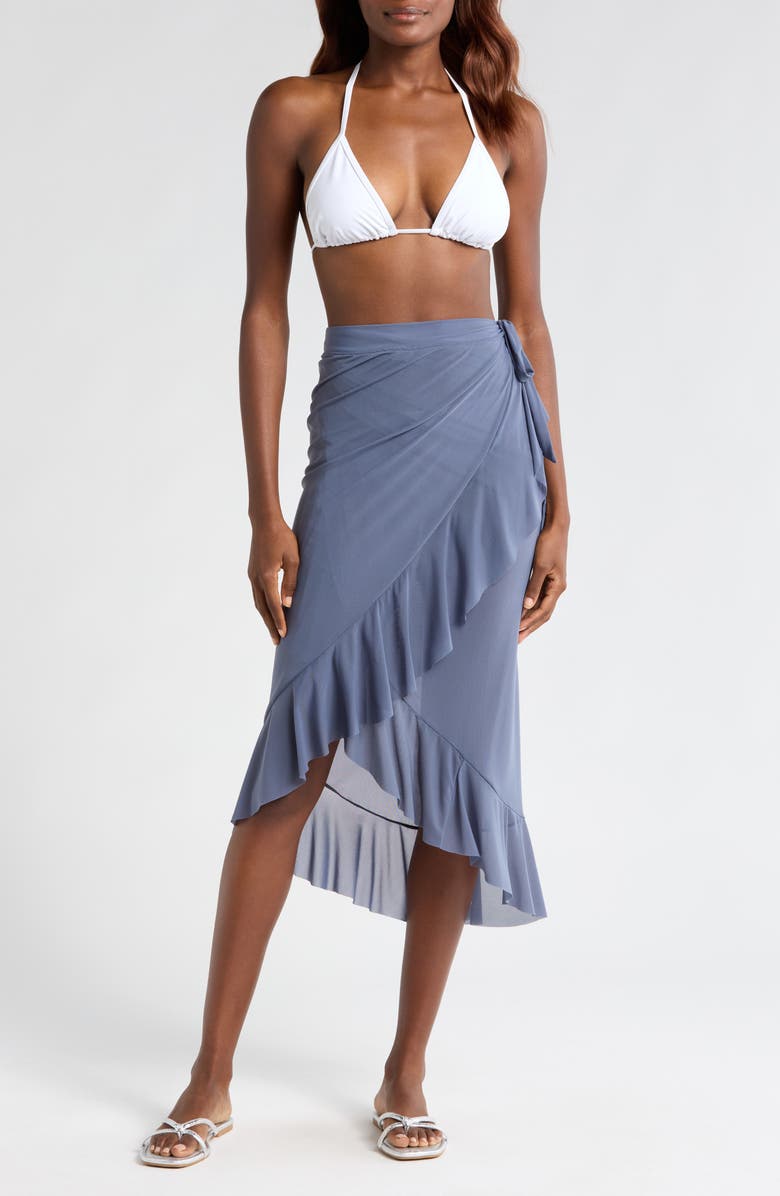 BLEU by Rod Beattie Ruffle Mesh Cover-Up Pareo, Main, color, Paloma