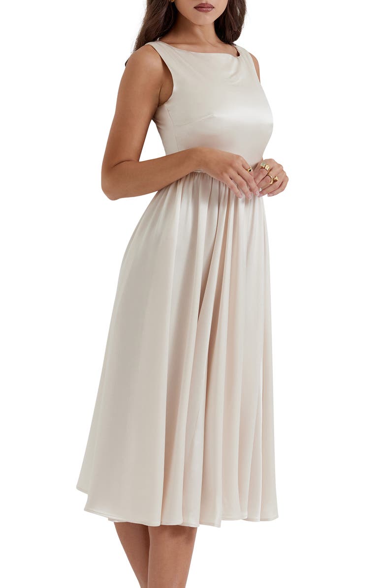 HOUSE OF CB Shayla Satin Midi Cocktail Dress, Alternate, color, Vintage Cream