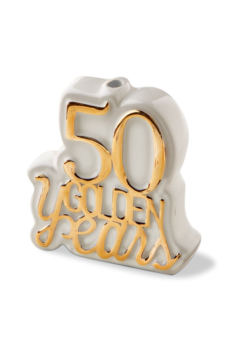 50 Golden Years Cake Topper Candleholder Gold Earthenware Everyday, Main, color, Gold
