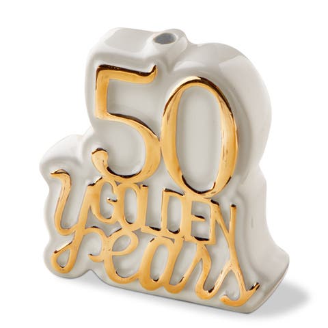 50 Golden Years Cake Topper Candleholder Gold Earthenware Everyday
