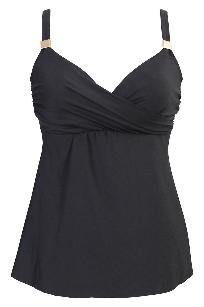 Surplice Underwire Tankini Top, Alternate, color, BLACK
