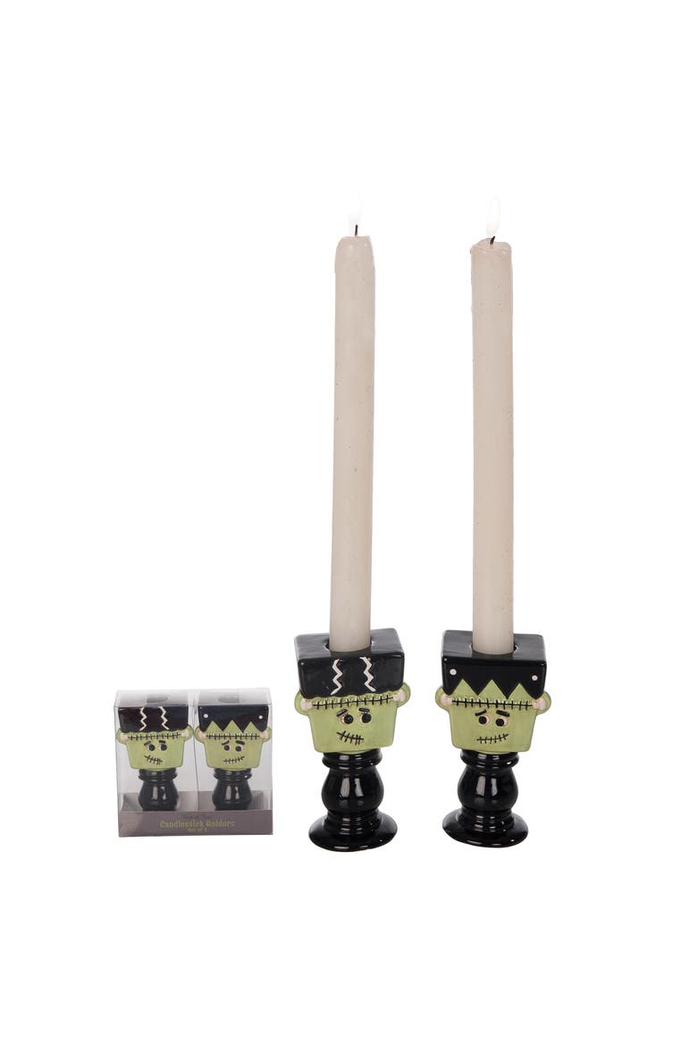 Dolomite Frankenstein Candle Holders Set of 2 Halloween, Main, color, Multicolored