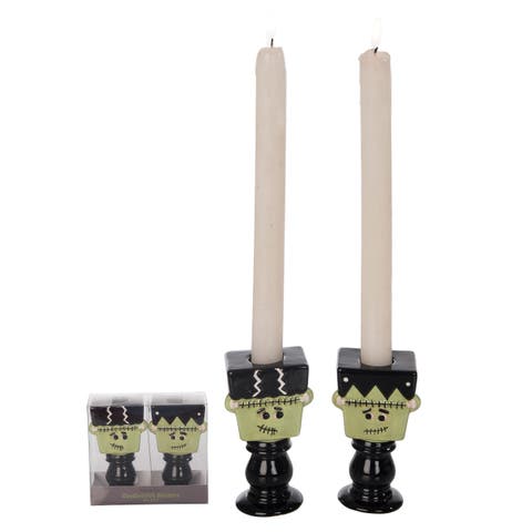 Dolomite Frankenstein Candle Holders Set of 2 Halloween