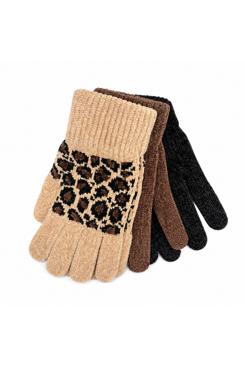 Women's 3-Pack Chenille Knit Winter Glove, Main, color, Leopard/Brown/Black