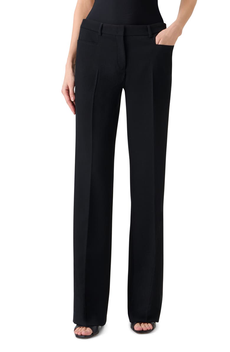 Akris punto Mikka Virgin Wool Tricotine Pants, Main, color, Black