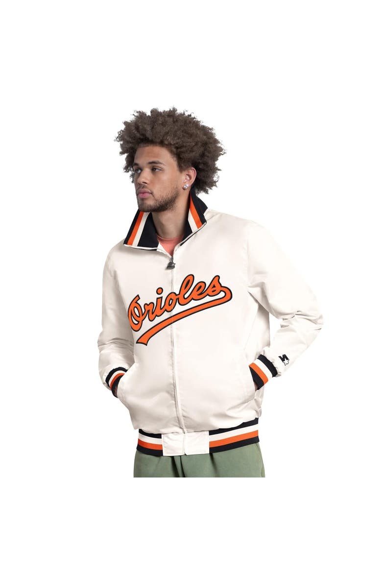 Men's Starter White Baltimore Orioles The Captain Cooperstown Logo Full-Zip Varsity Jacket, Main, color, Cream