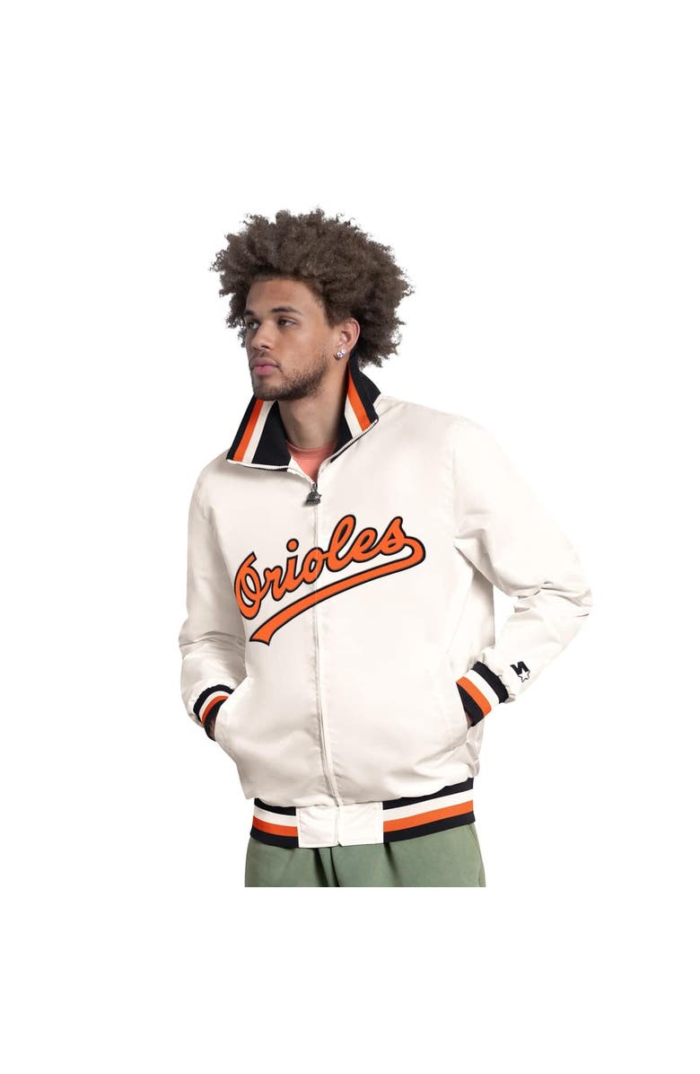 STARTER Men's Starter White Baltimore Orioles The Captain Cooperstown Logo Full-Zip Varsity Jacket, Main, color, Cream