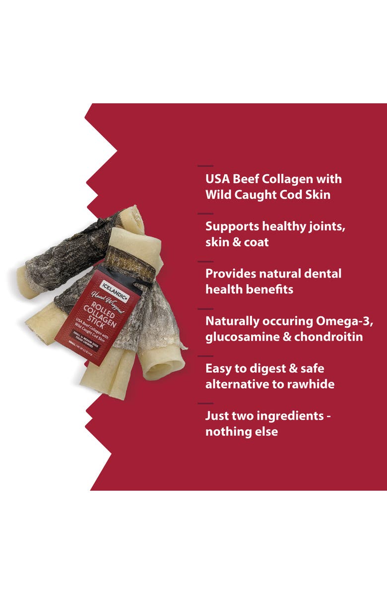 ICELANDIC+ 8 Inch Rolled Collagen Stick Beef and Cod Skin, 18 Pack Dog Treat, Alternate, color, Multicolored
