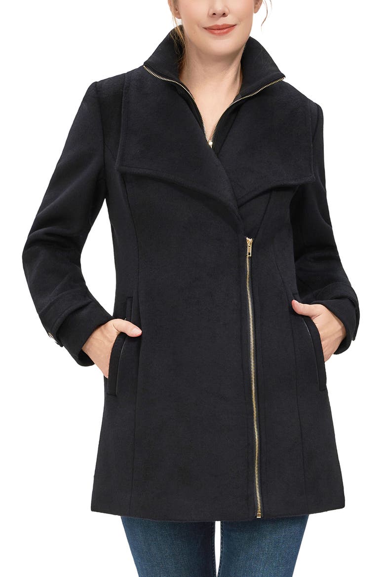 Women's Kinsley Wool Blend Zip Front Walking Coat, Main, color, Black