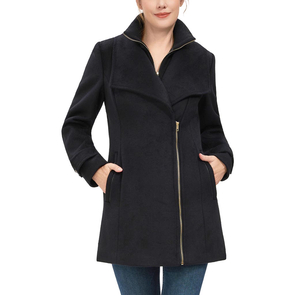 Kimi & Kai Women's Kinsley Wool Blend Zip Front Walking Coat in Black at Nordstrom, Size Medium