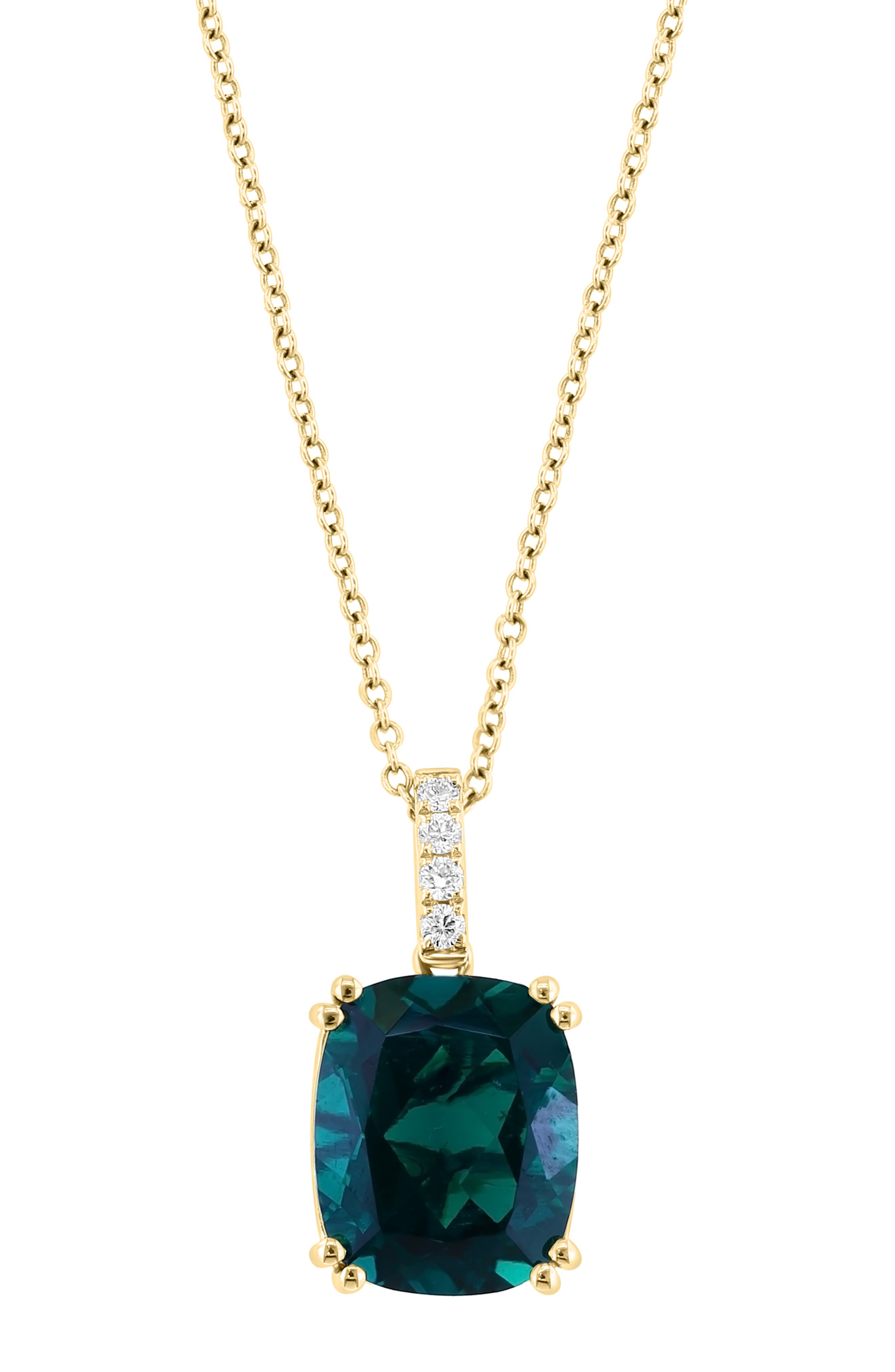EFFY 14K Yellow Gold Lab Created Emerald & Lab Created Diamond Pendant Necklace - 0.08ct.