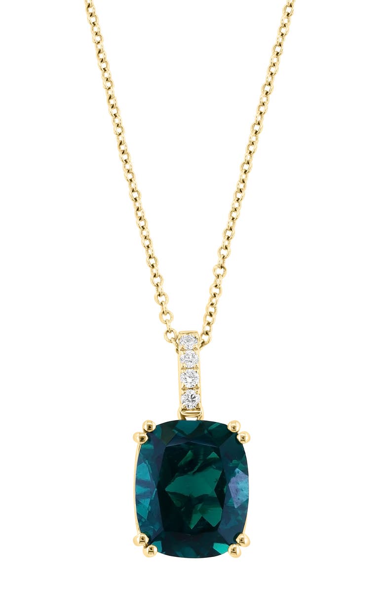 EFFY 14K Yellow Gold Lab Created Emerald & Lab Created Diamond Pendant Necklace - 0.08ct., Main, color, Green