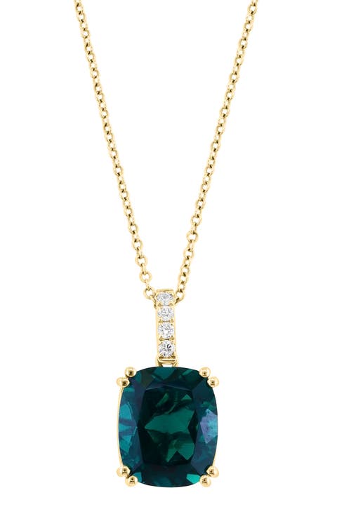 14K Yellow Gold Lab Created Emerald & Lab Created Diamond Pendant Necklace - 0.08ct.