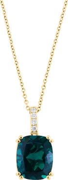EFFY 14K Yellow Gold Lab Created Emerald & Lab Created Diamond Pendant Necklace - 0.08ct.