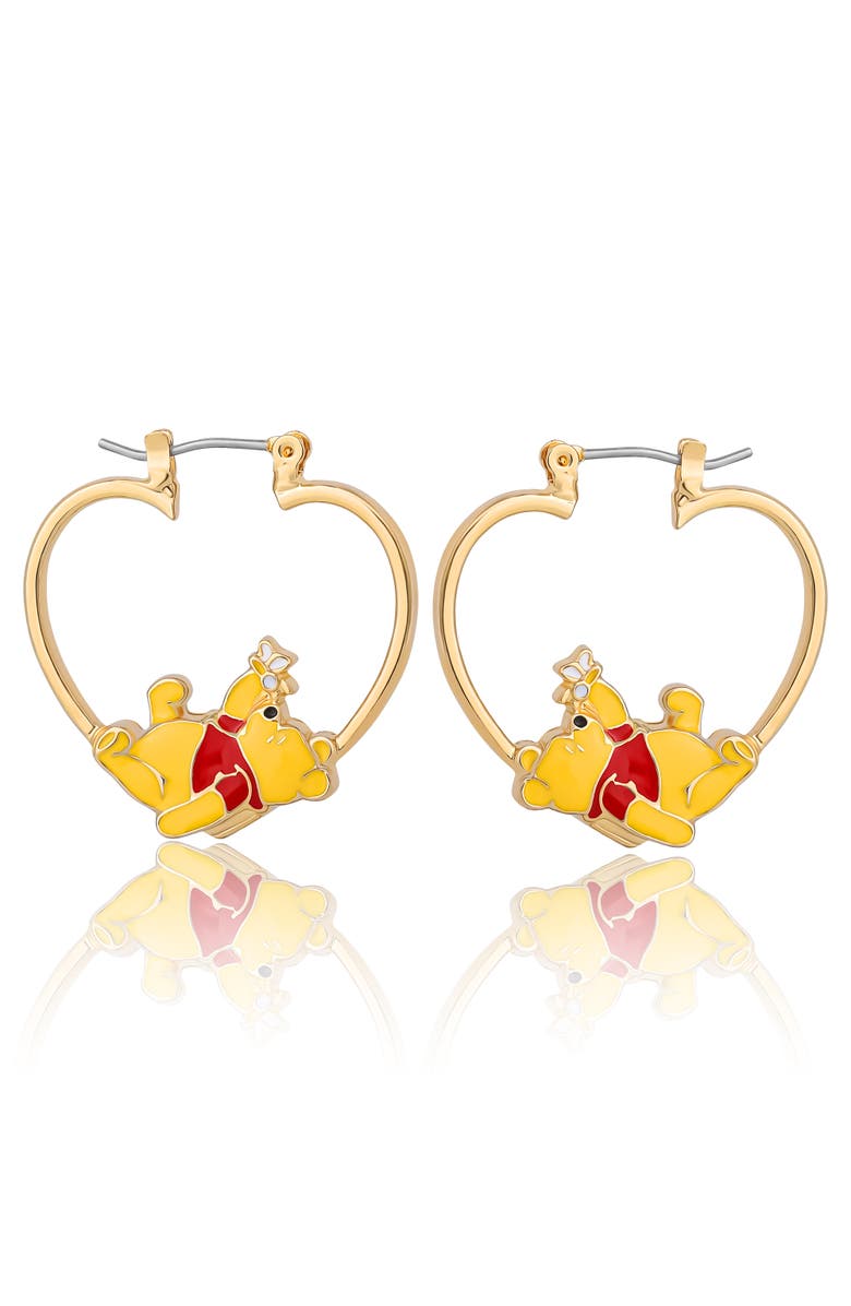 Disney Winnie the Pooh Heart Hoop Earrings, Gold-Tone with Red Enamel, Main, color, Gold