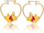 Disney Winnie the Pooh Heart Hoop Earrings, Gold-Tone with Red Enamel